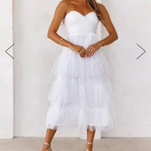 Hello Molly Refined Radiance Strapless Mesh Midi Dress